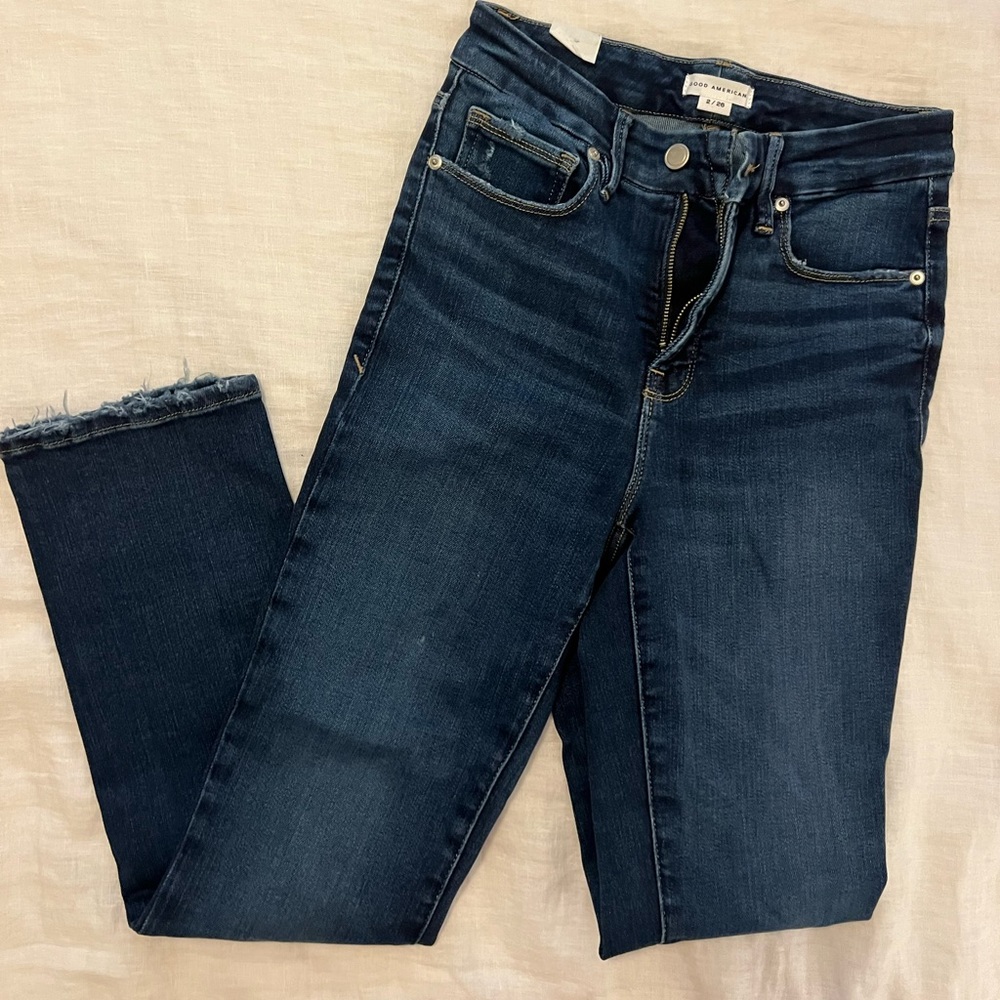 Good American Dark Indigo Straight Ankle Jeans